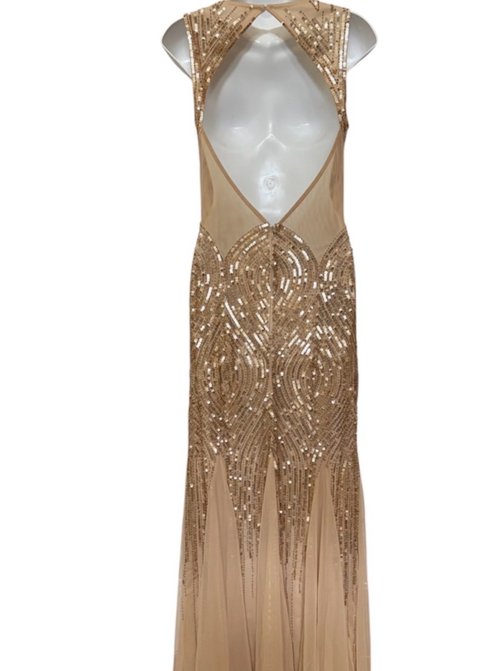 cache Y2K gold sequin art deco geometric pattern mesh maxi formal gown dress 6 - Picture 2 of 14